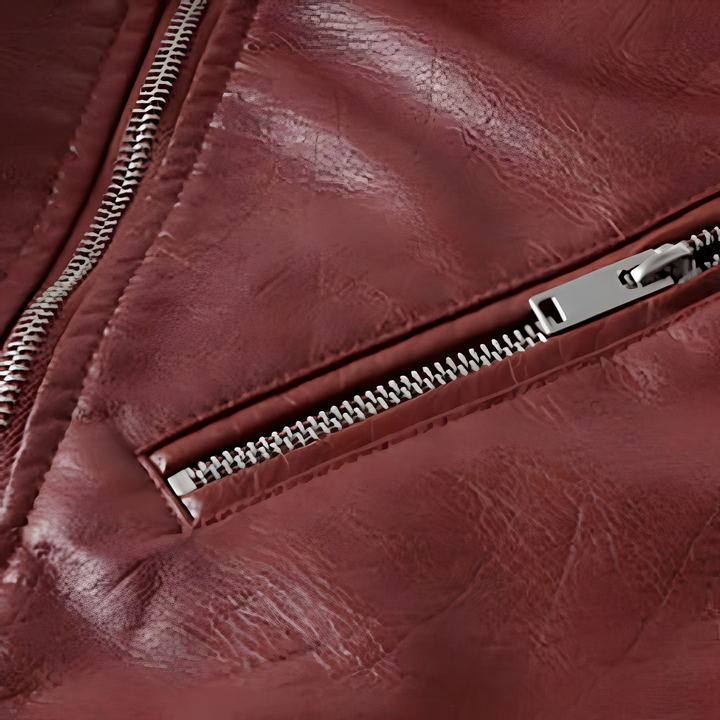 Cropped Belted Asymmetric Faux Leather Jacket, view 7 - Elena Harper