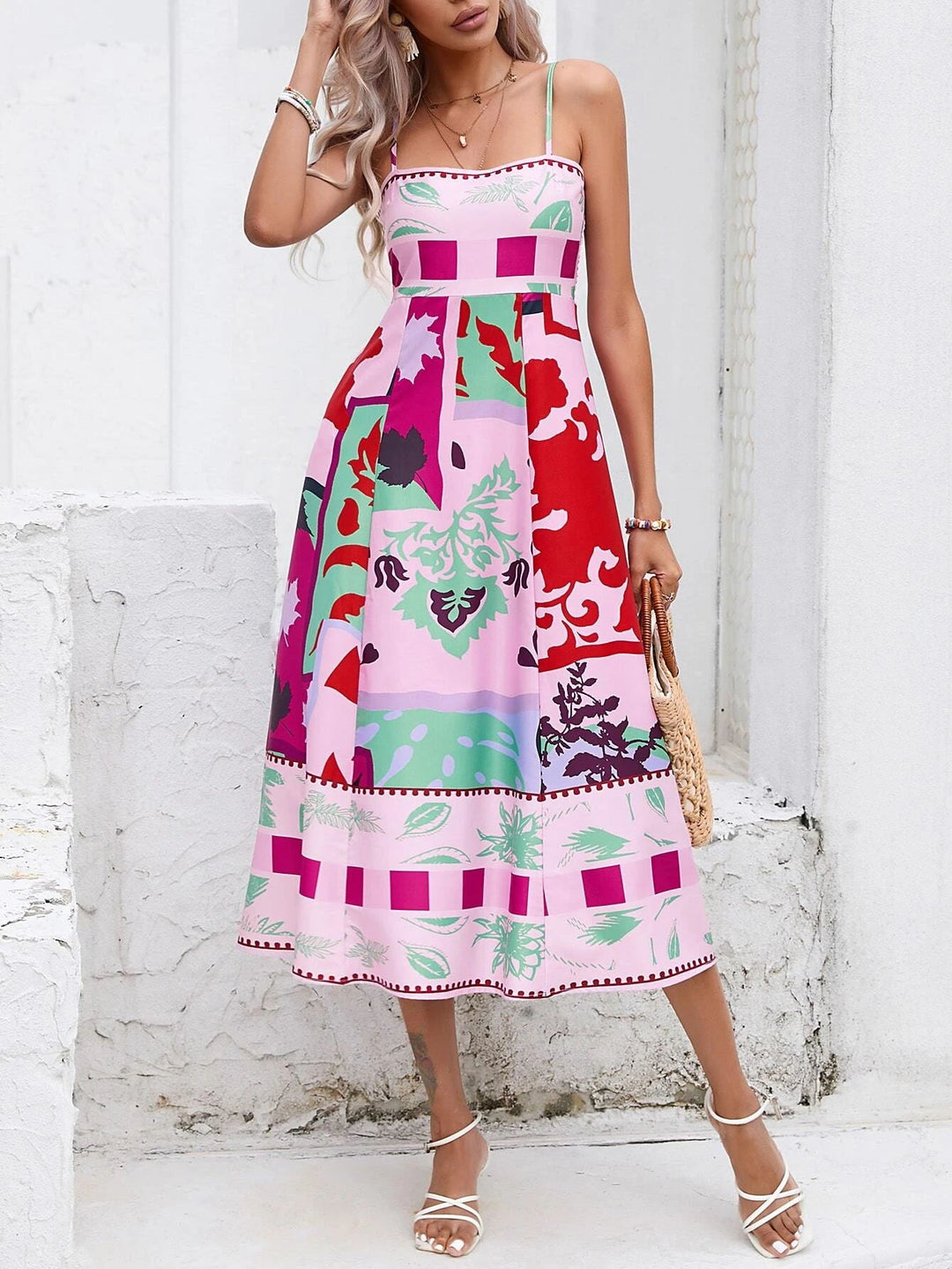 Patchwork Slip Maxi Dress: Abstract Colorful Printed - Elena Harper
