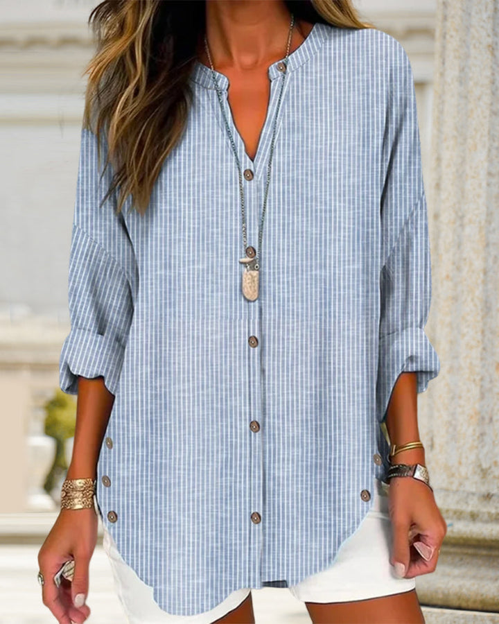 Ruby | Women’s Relaed Striped Button Blouse