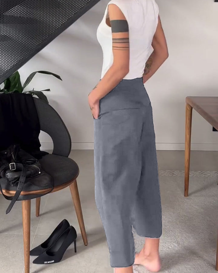 Asymmetrical Wide-Leg Women's Pants, view 10 - Elena Harper
