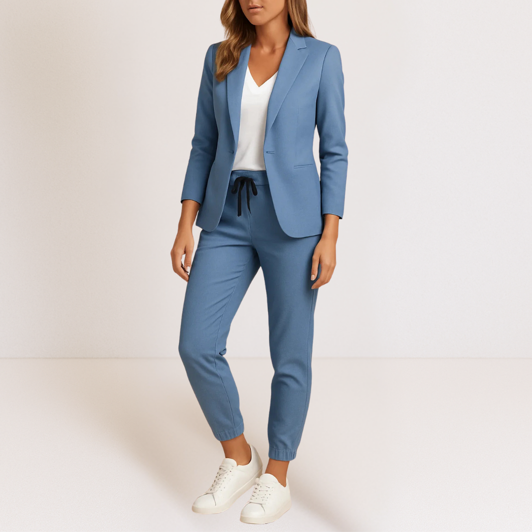 Slim Classic Blazer and Jogger Coordinated Set for Women, view 2 - Elena Harper