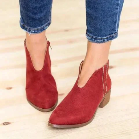 Women's Ankle Boots V Shape Low Heel with Zipper