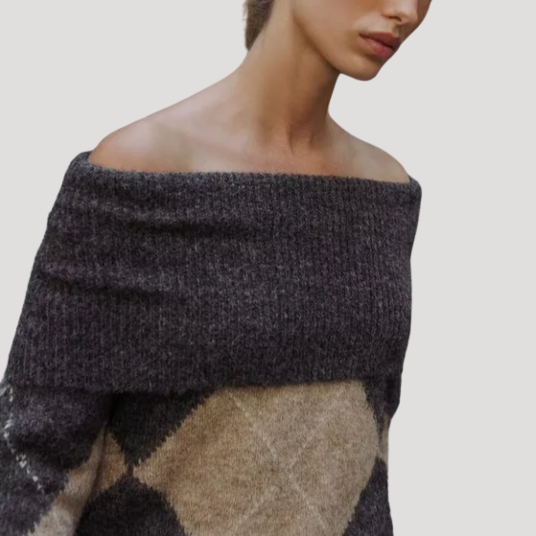 Women's Argyle Off-Shoulder Sweater
