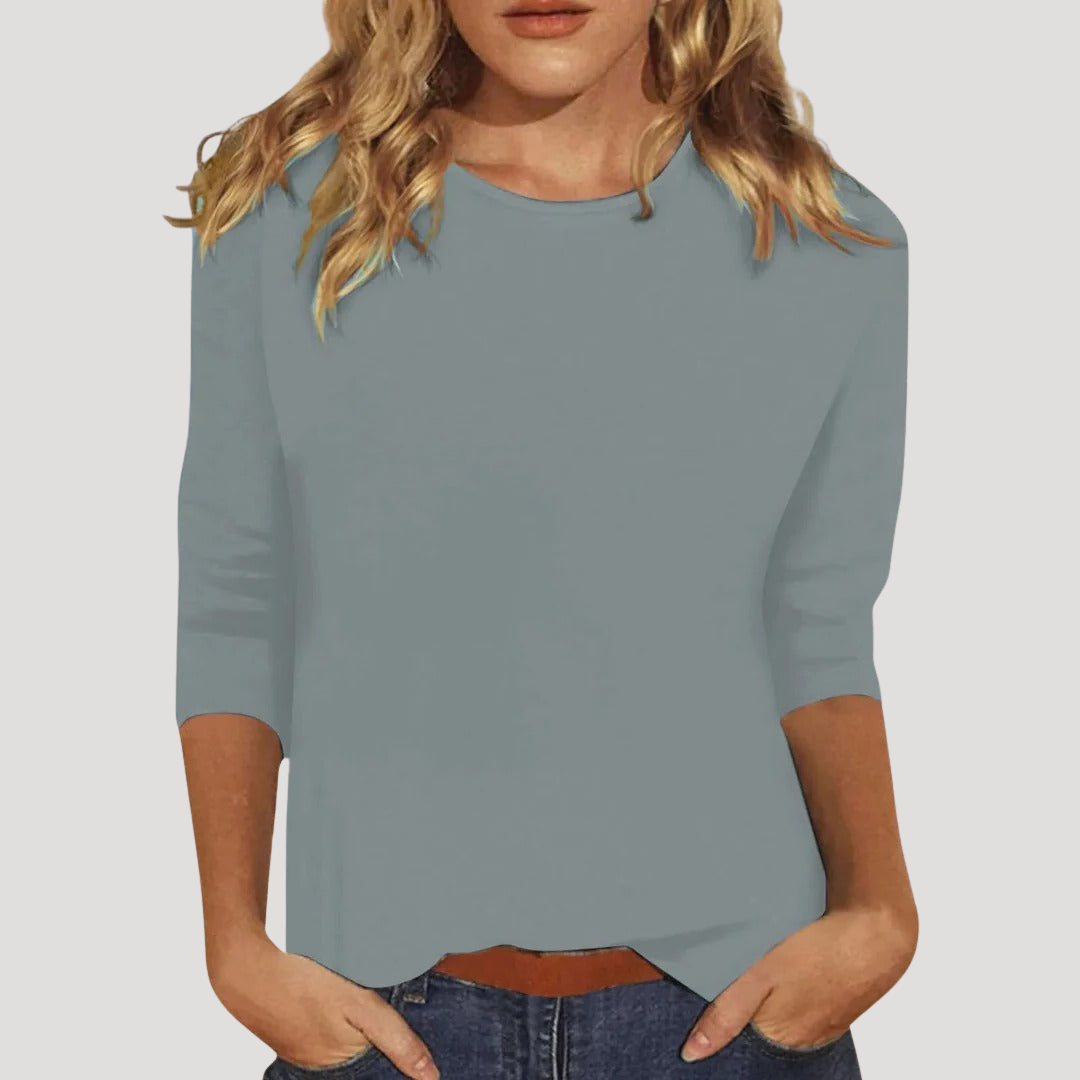 Casual Women's Blouse with Round Neck and 3/4 Sleeves