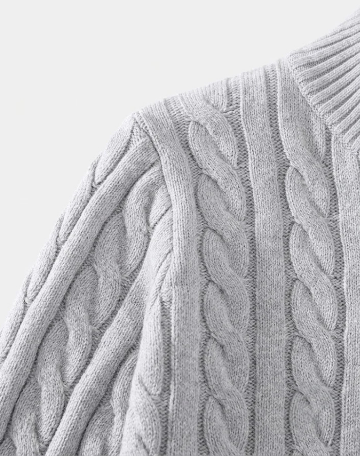 Cable Knit Half-Zip Sweater for Men with High Collar