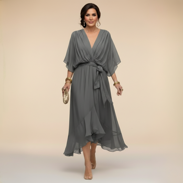 CHIFFON DRESS WITH V-NECK FOR WOMEN