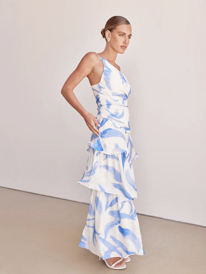 One-Shoulder Strappy Floral Print Dress - Elena Harper