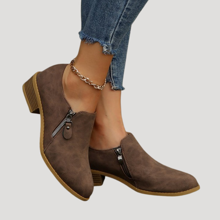 Women's Low Heel Ankle Boots with Zipper Details