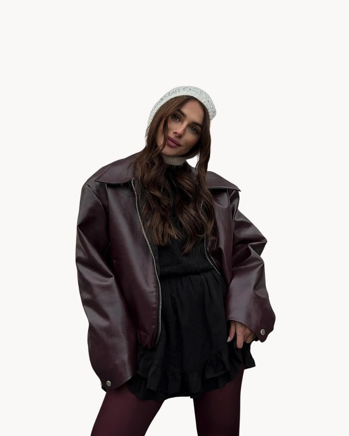 Isadora Leather Jacket, view 3 - Elena Harper