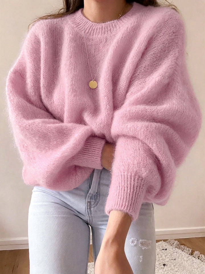 Women's Oversized Round Neck Sweater - Soft and Comfortable