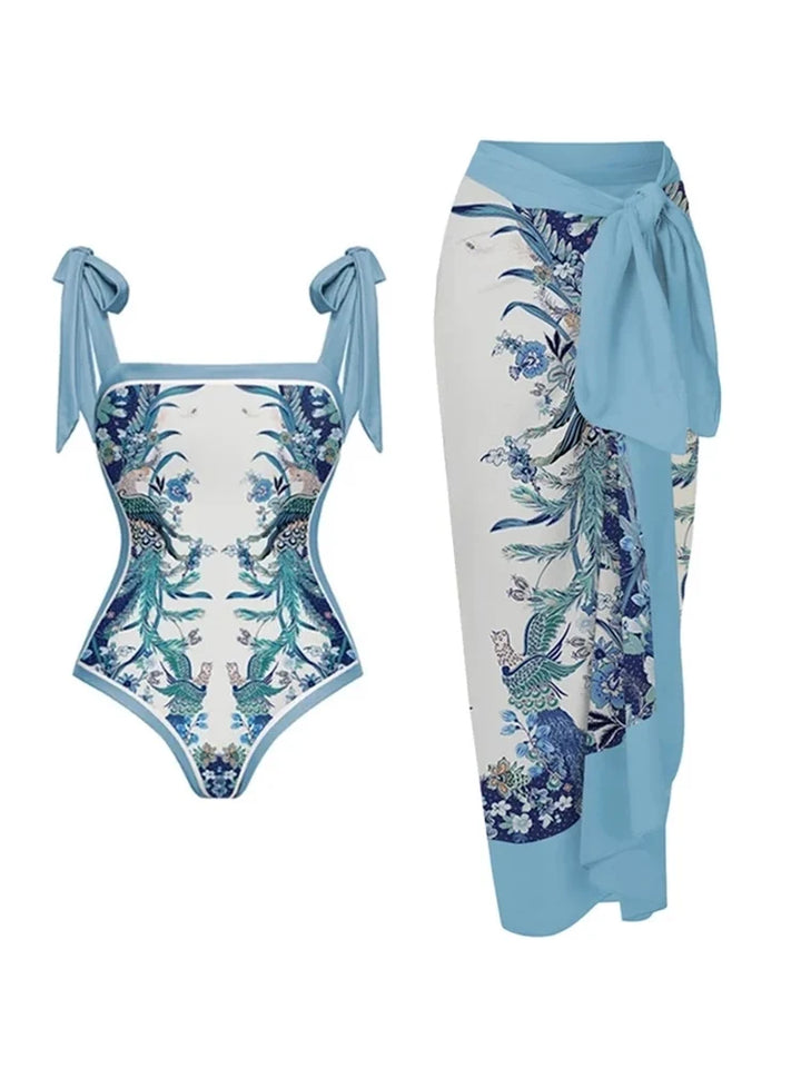 Reversible Tie Back Swimsuit and Skirt Set