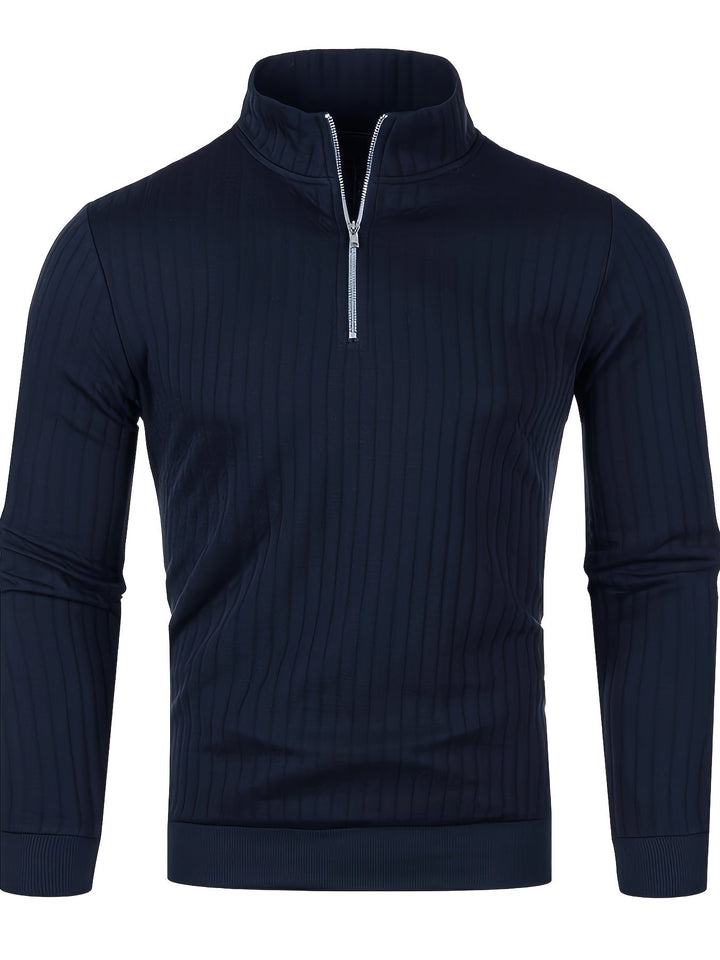 Thatcher Ribbed Quarter-Zip Sweater, view 4 - Elena Harper