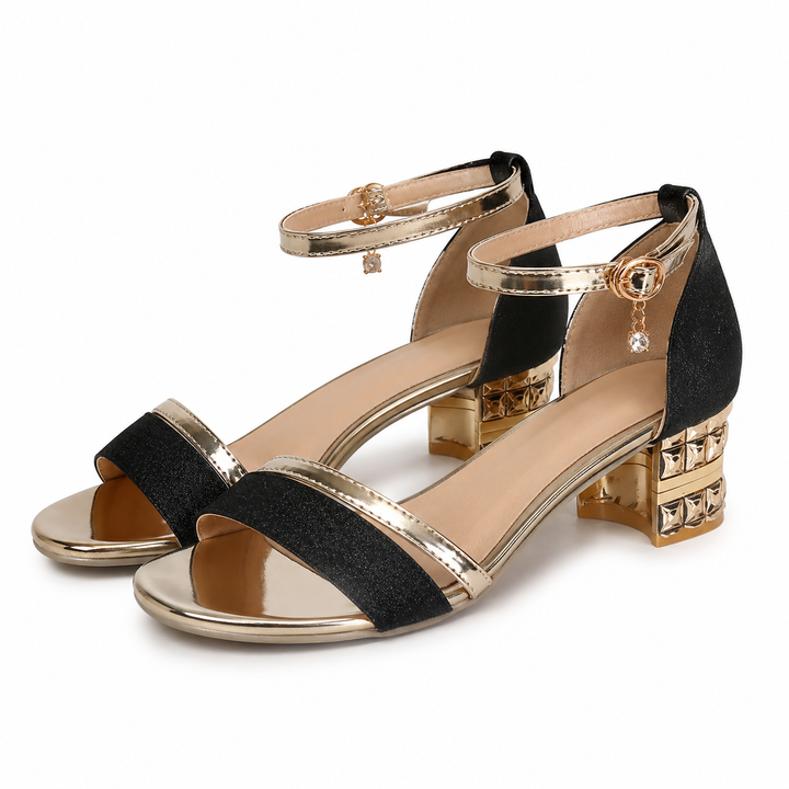 Positano Embellished Ankle-Strap Block-Heel Sandal
