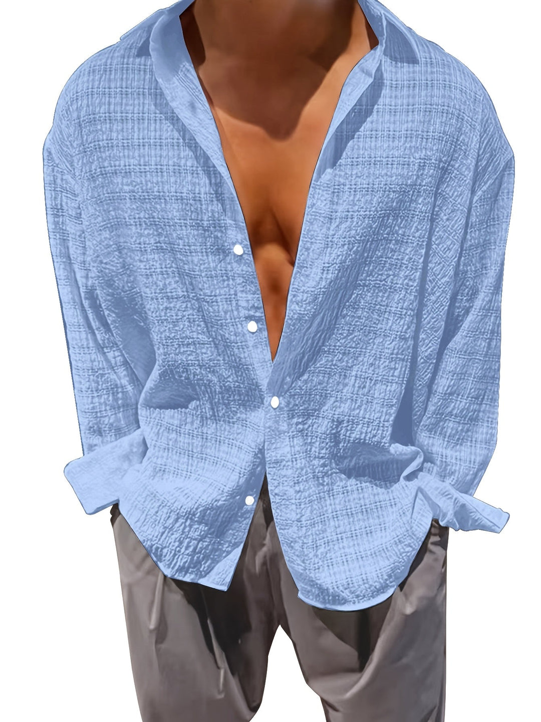 Rafael Relaxed Textured Long-Sleeve Shirt, view 8 - Elena Harper