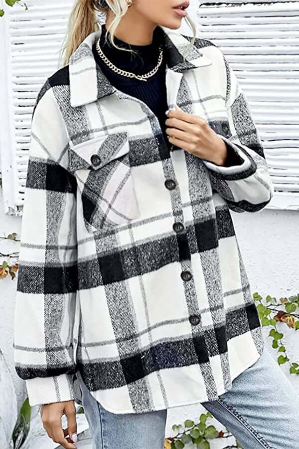 Women's Loose Fit Checked Blouse, view 7 - Elena Harper