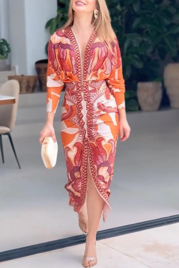 Eva Midi Dolman Dress with Unique Print Sun Escape, view 4 - Elena Harper