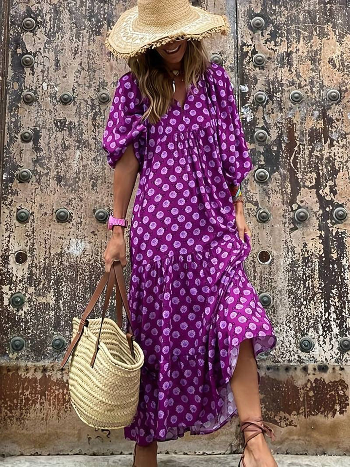 Abisha - Boho maxi dress with loose floral print