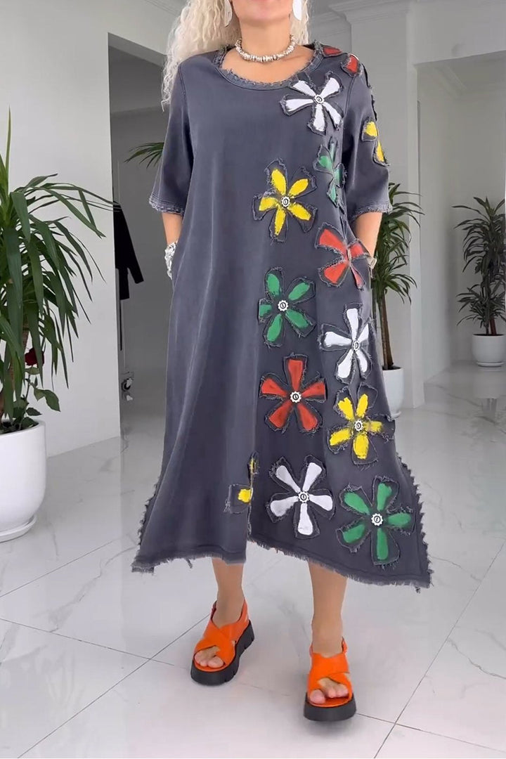 Women's Floral Maxi Dress - Denim Style for Elegance