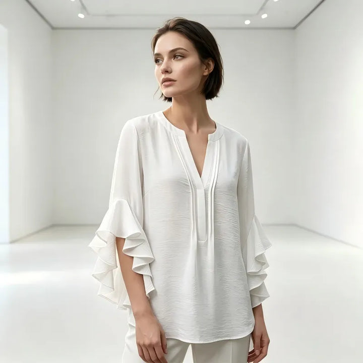 V-Neck Ruffled Sleeve Top