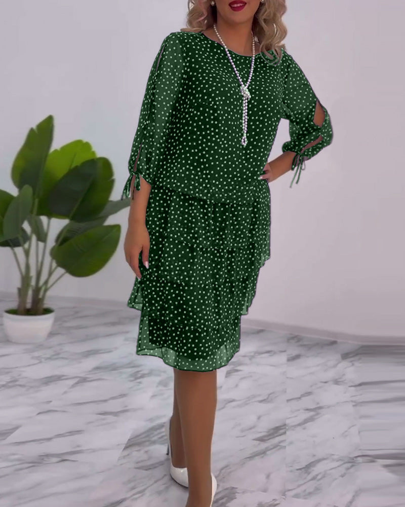 Women's Polka Dot Dress with Elegant Split Sleeves - Elena Harper