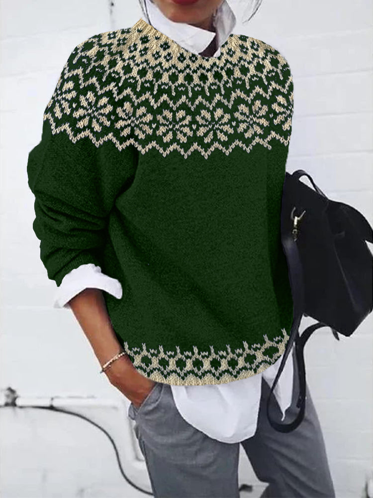 Nordic Snowflake Yoke Crewneck Sweater - Elena Harper