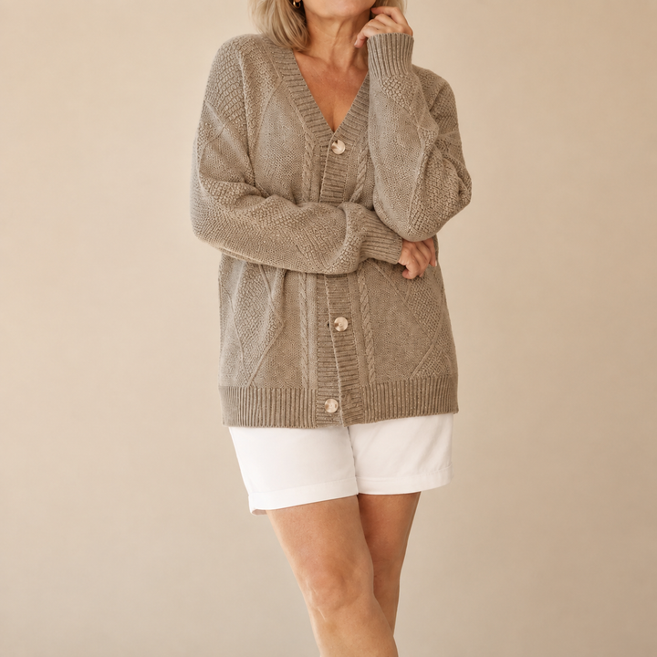 Karin Soft Knitted Cardigan with Buttons, view 2 - Elena Harper
