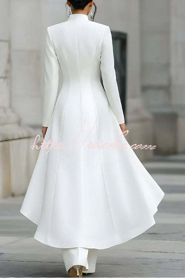 Jemma Stand Neck Long Sleeve Button High Low Hem Top and Wide Leg Pants Set (Shipped Within 24 Hours)