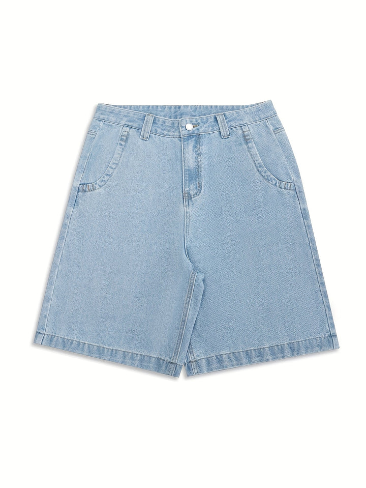 Casual Denim Bermuda Shorts – Loose Fit with Elegant Floral Embroidery