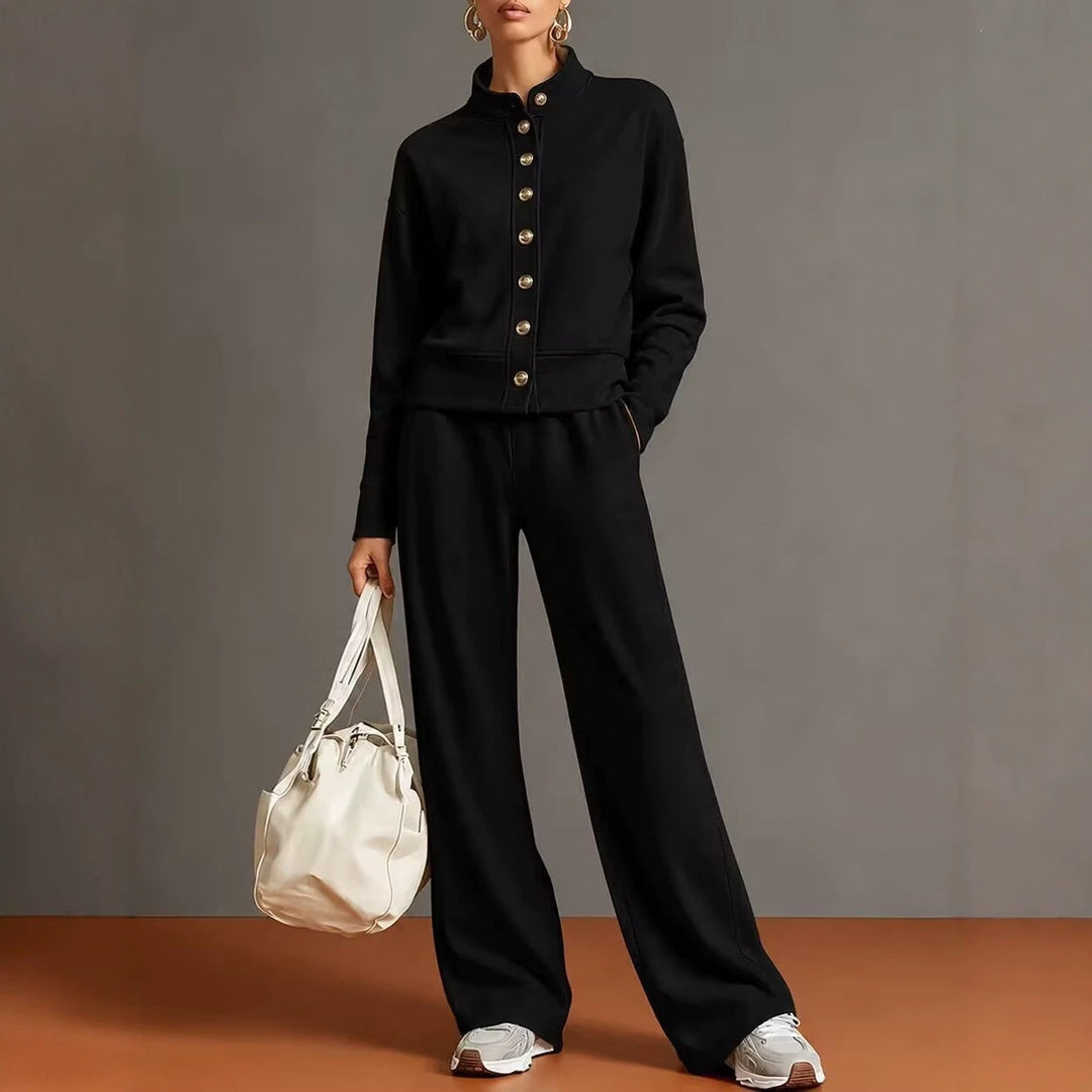 Cardigan with High Collar and Wide Pants Chic and Comfortable, view 7 - Elena Harper