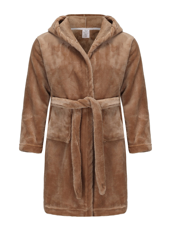 Girls' Soft Fleece Hooded Bathrobe Cozy & Comfortable Fit, view 2 - Elena Harper