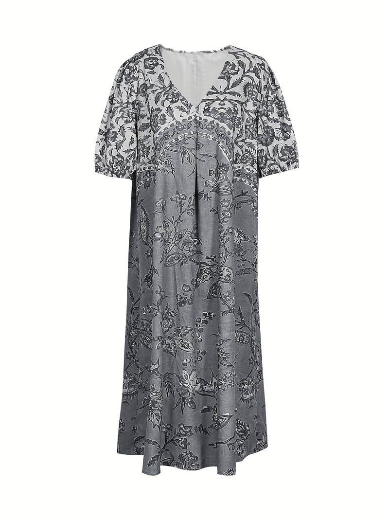 Abida Puff Sleeve V-Neck Multicoloured Dress