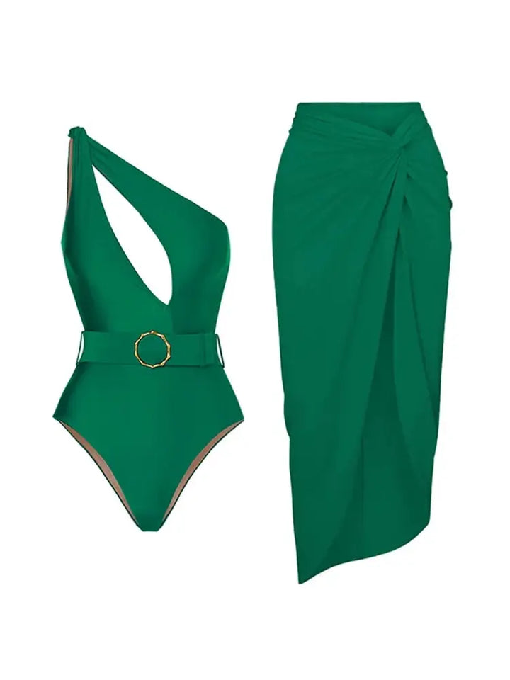 Elegant Green Backless Swimsuit Set
