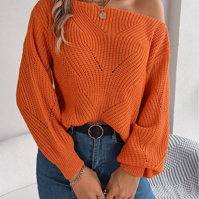 Women's Off-Shoulder Knitted Sweater, view 4 - Elena Harper