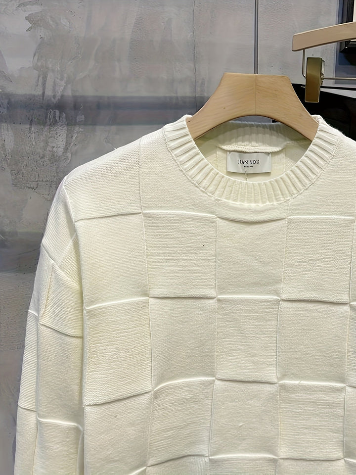 Sullivan Textured Check Crewneck Sweater, view 4 - Elena Harper
