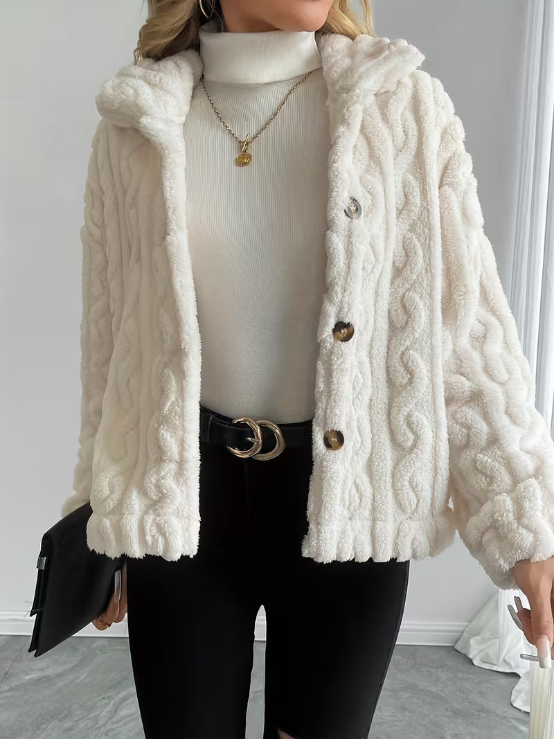 Textured teddy jacket for women with elegant buttons