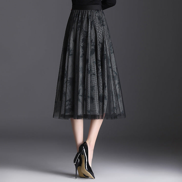 High-Waisted Pleated Three-Layered Mesh Skirt Perfect for Autumn, view 3 - Elena Harper