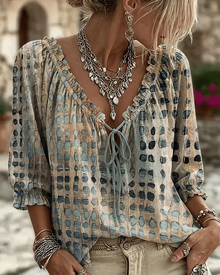 Lucy - Soft-Touch Lace-Up V-Neck Blouse