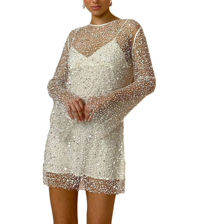 Women's Elegant Pearl Mesh Two-Piece Sling Dress Set
