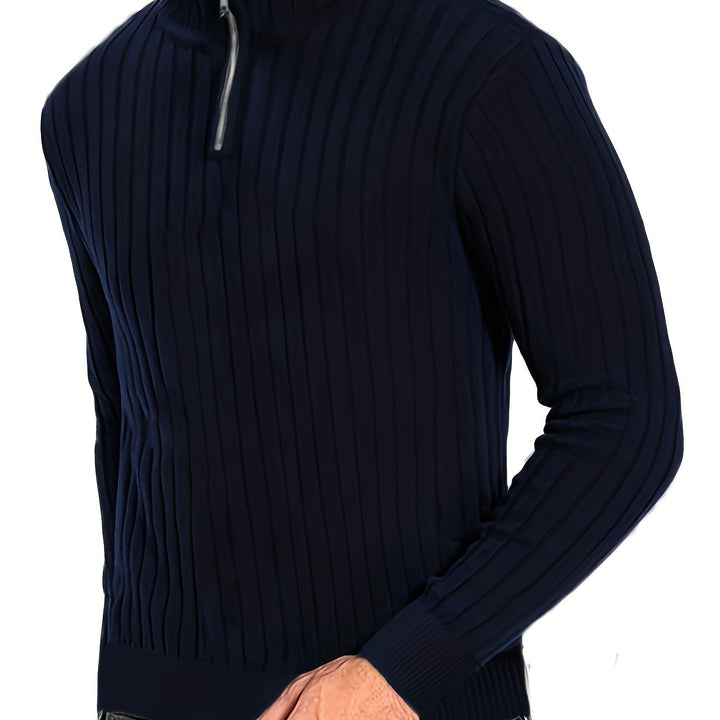 Thatcher Ribbed Quarter-Zip Sweater - Elena Harper