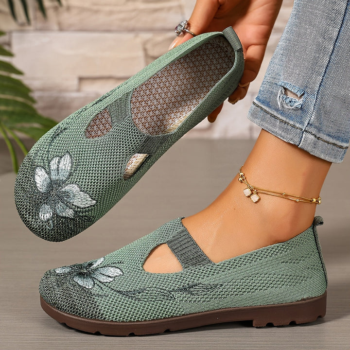 Women's Embroidered Slip-On Flats with Floral Detail