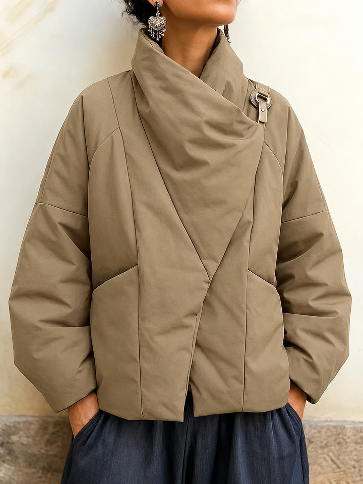 Women's Draped Collar Jacket with Asymmetrical Cut