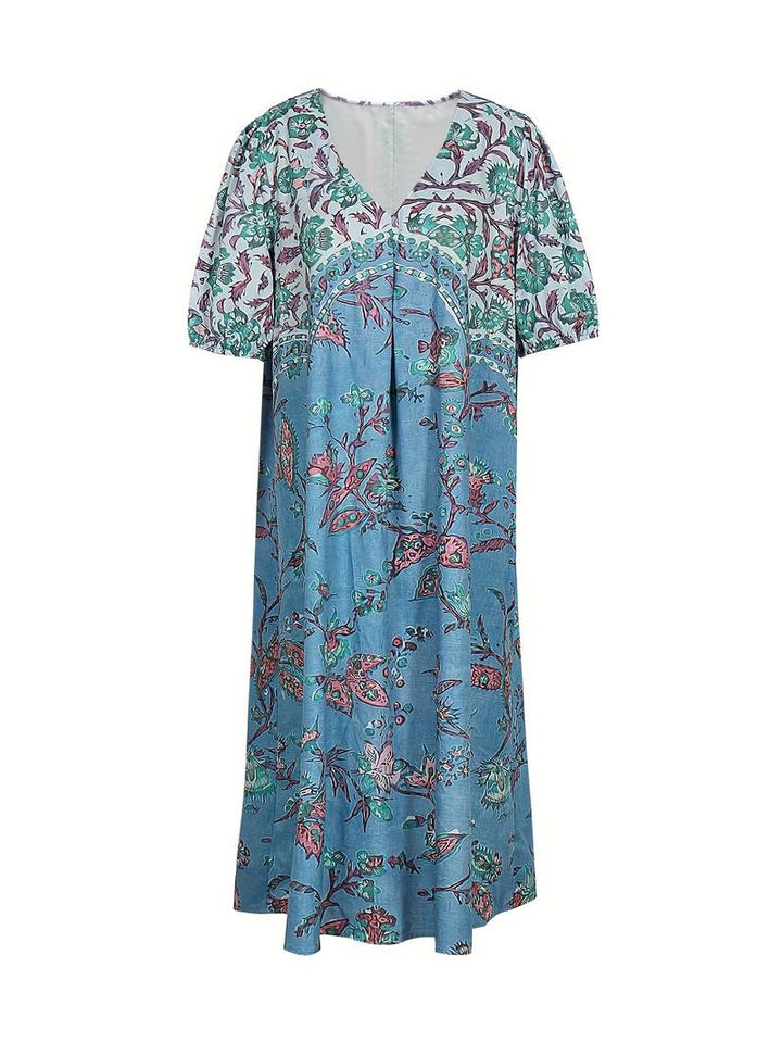 Abida Puff Sleeve V-Neck Multicoloured Dress