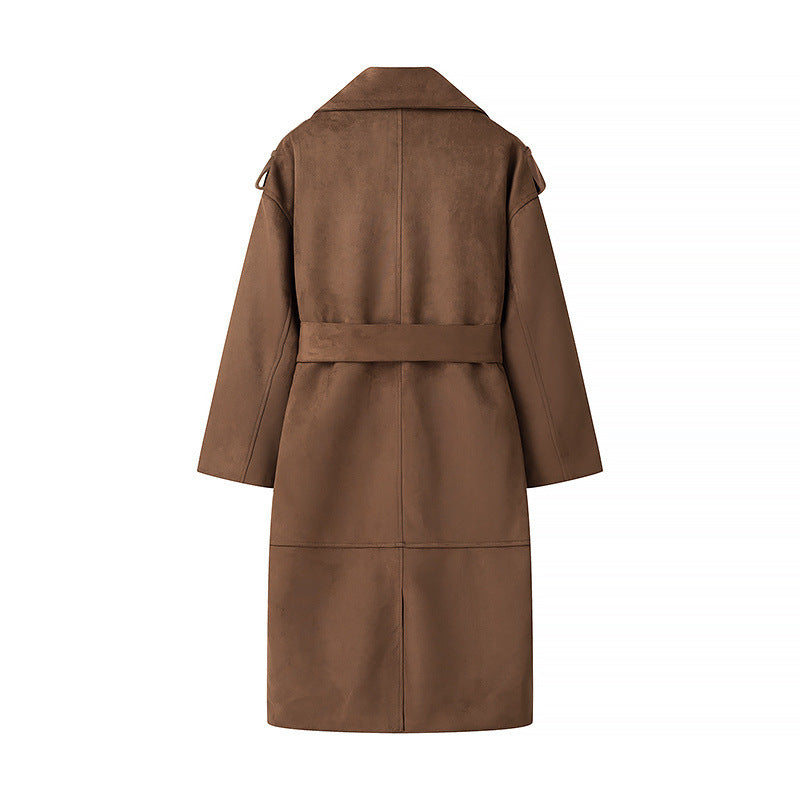 Women's Wrap Coat with Soft Suede Effect - Caleira