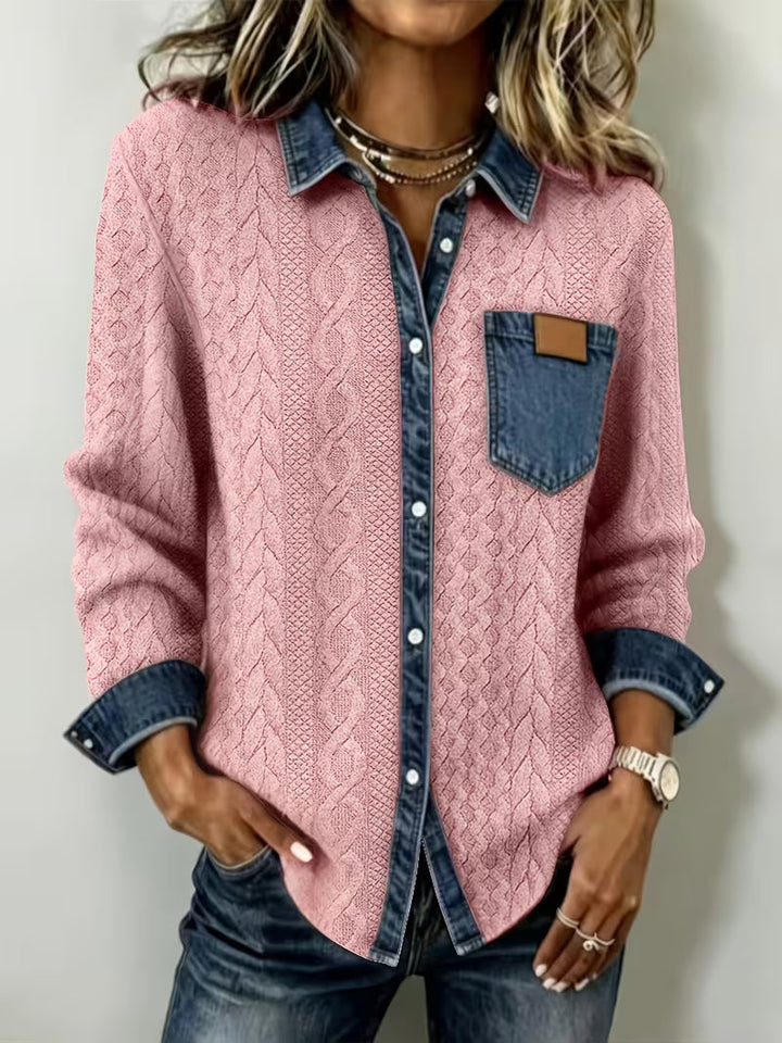 Leoora Long Sleeve Shirt with Patch Pockets, view 2 - Elena Harper