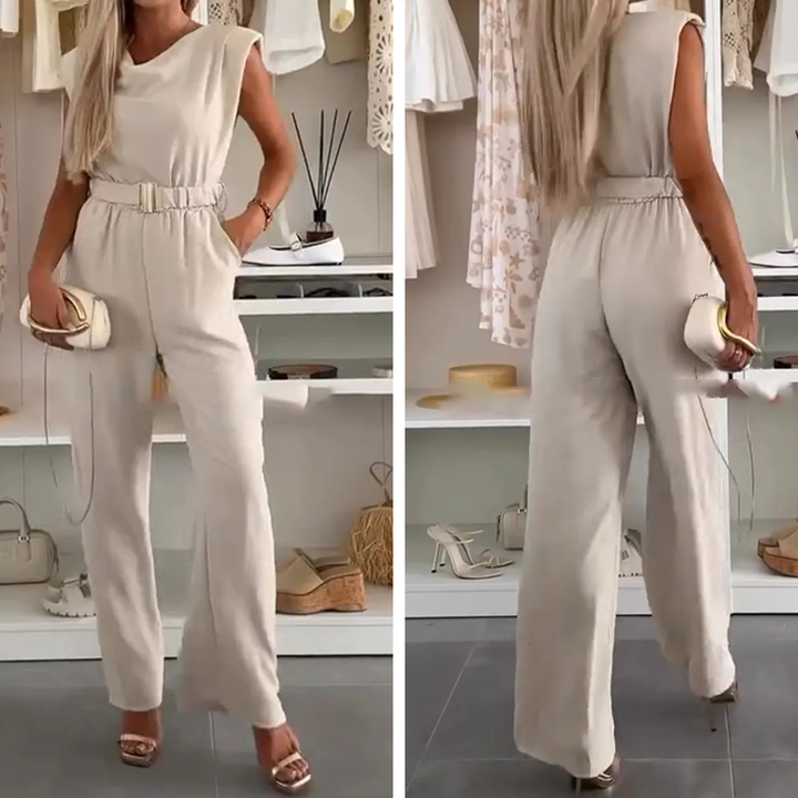 Sleeveless Women's Jumpsuit with Draped Neckline and Elastic Waist Elegant, view 7 - Elena Harper