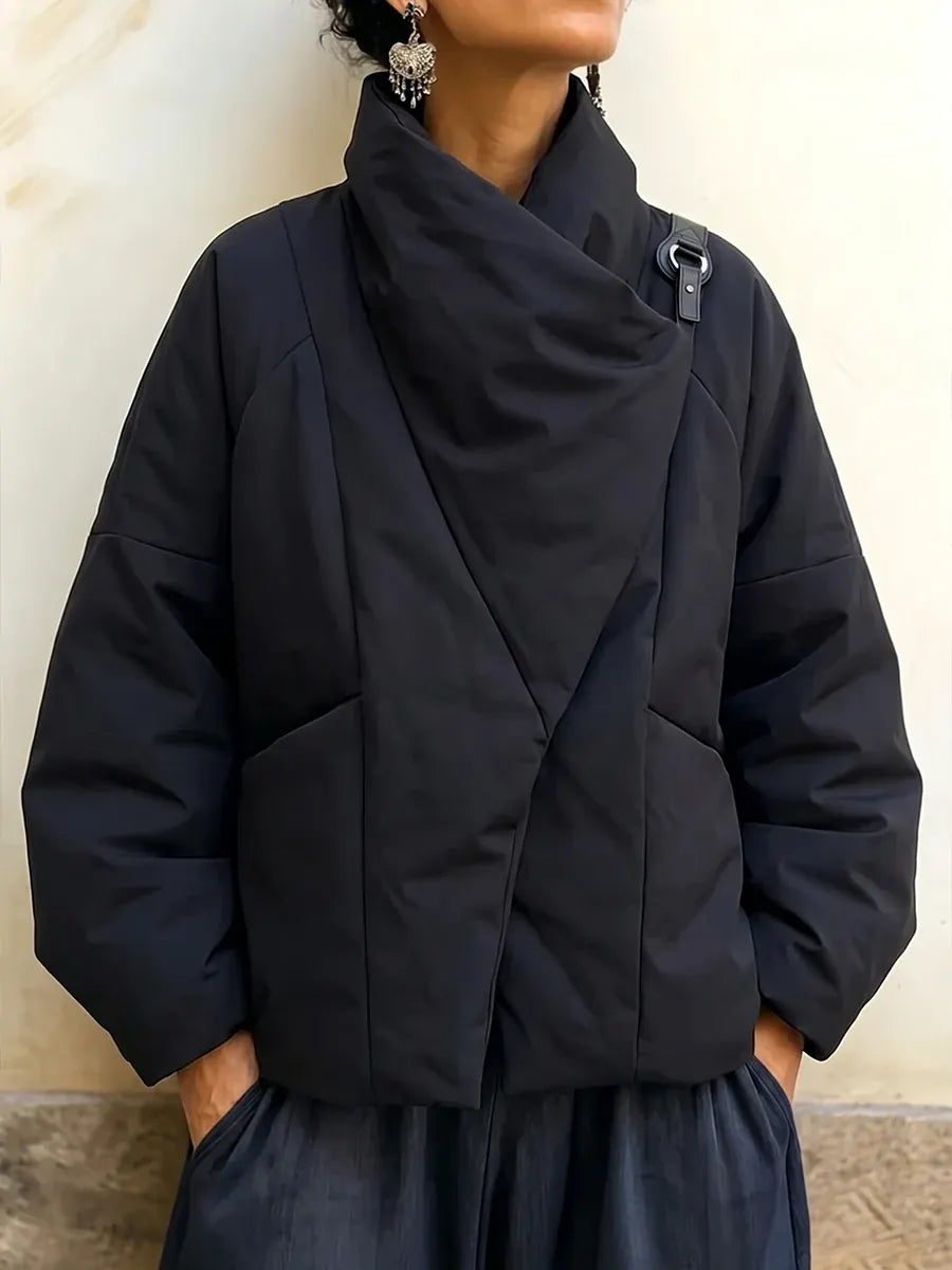 Women's Draped Collar Jacket with Asymmetrical Cut