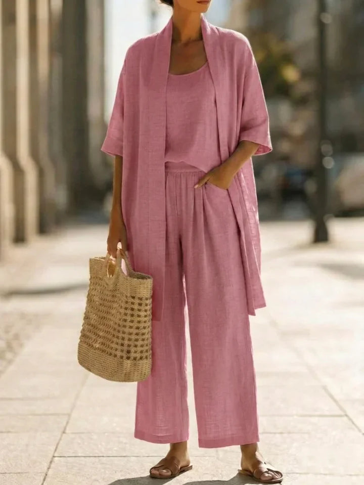 Minimalist Linen-cotton Three-piece Set - Comfortable For Everyday Wear