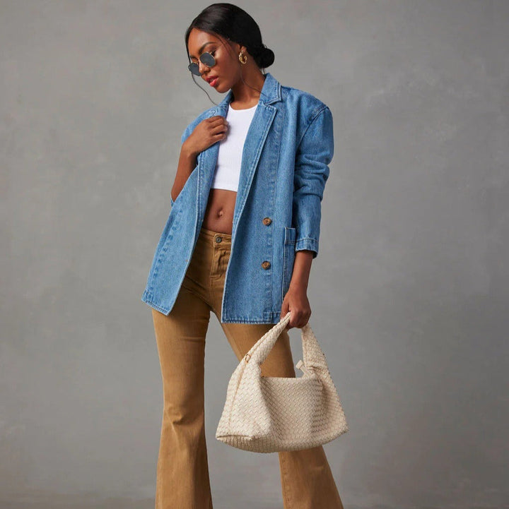 Women's Washed Denim Blazer Style Jacket - Yalina