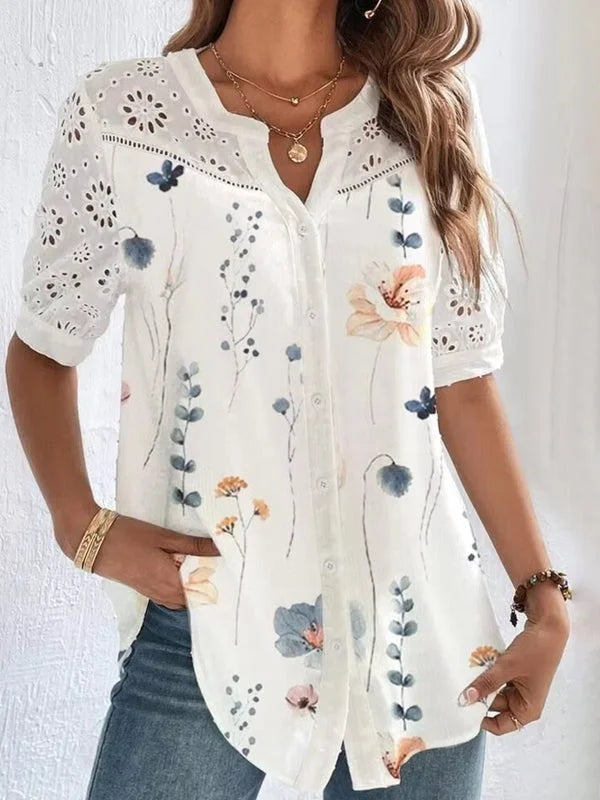 Mavi Short-Sleeved Shirt with Floral Pattern, view 5 - Elena Harper