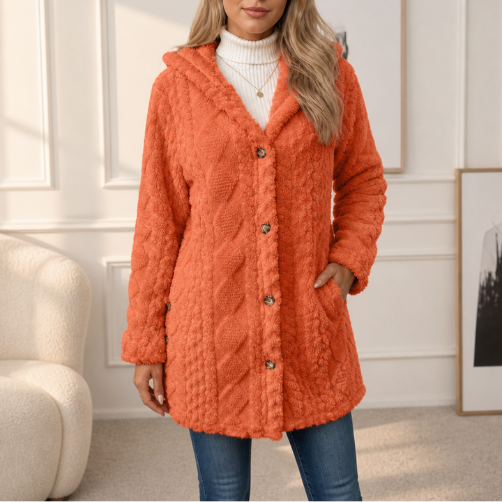 Amelia Plush Sherpa Jacket with Elegant Diamond Pattern, view 6 - Elena Harper